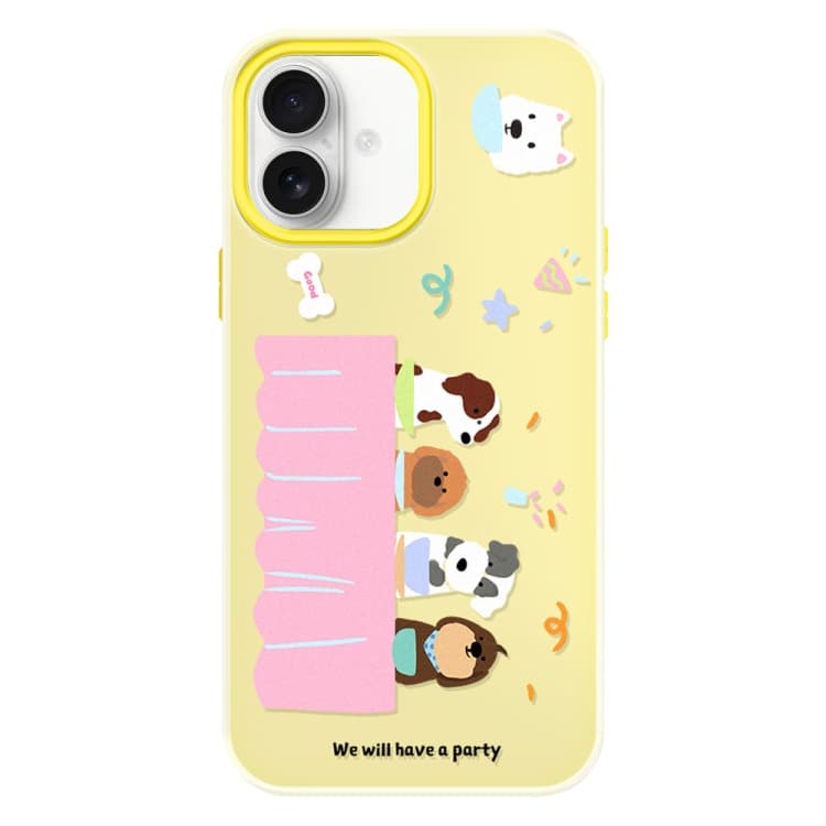 For iPhone 16 Skin Feeling Jelly TPU Hybrid PC Phone Case(Dog Party Yellow) - Immagine 1