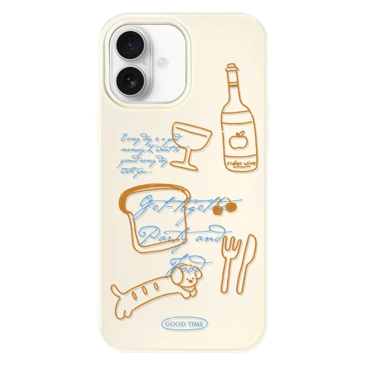 For iPhone 16 Skin Feeling Jelly TPU Hybrid PC Phone Case(Party Line Dog White) - Immagine 1