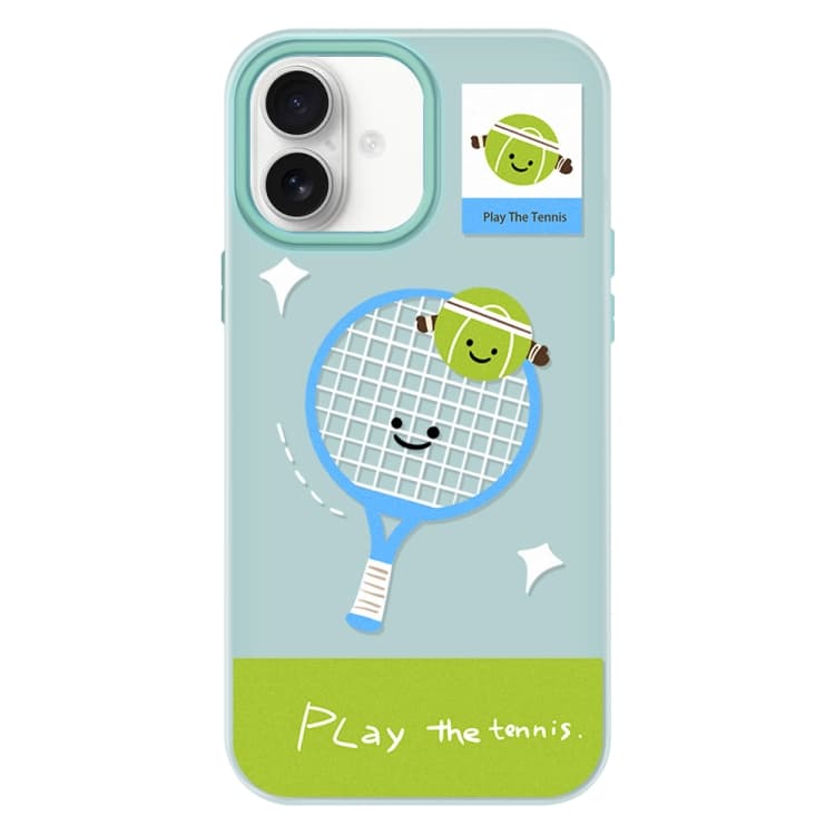 For iPhone 16 Skin Feeling Jelly TPU Hybrid PC Phone Case(Play Tennis Light Green) - Immagine 1