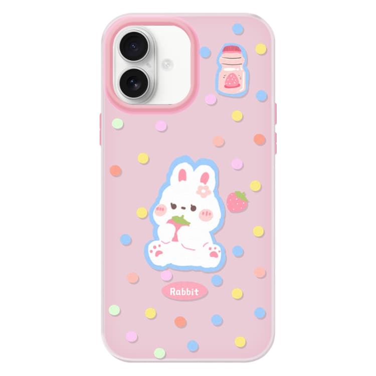 For iPhone 16 Skin Feeling Jelly TPU Hybrid PC Phone Case(Polka Dot Rabbit Pink) - Immagine 1