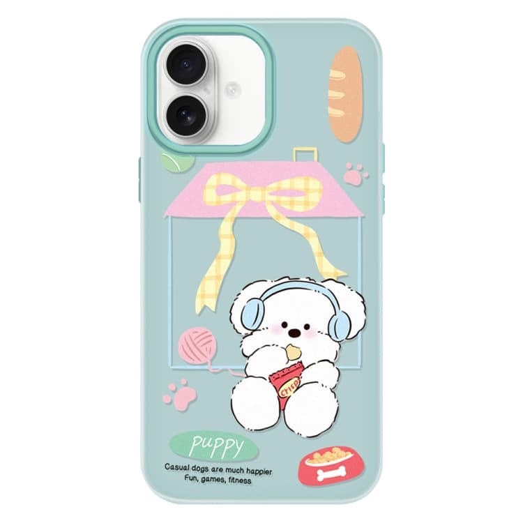 For iPhone 16 Skin Feeling Jelly TPU Hybrid PC Phone Case(Potato Chips Puppy Light Green) - Immagine 1