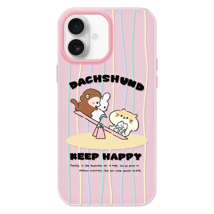 For iPhone 16 Skin Feeling Jelly TPU Hybrid PC Phone Case(Seesaw Animal Pink) - Immagine 1