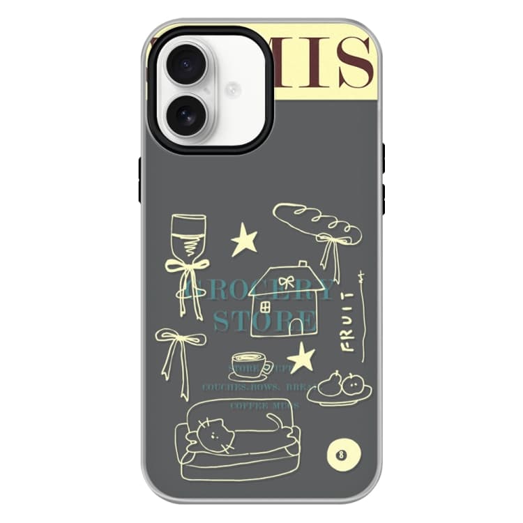 Per iPhone 16 Custodia in TPU Ibrido con PC, Effetto Pelle (Linea Bozza Nera) - Immagine 1