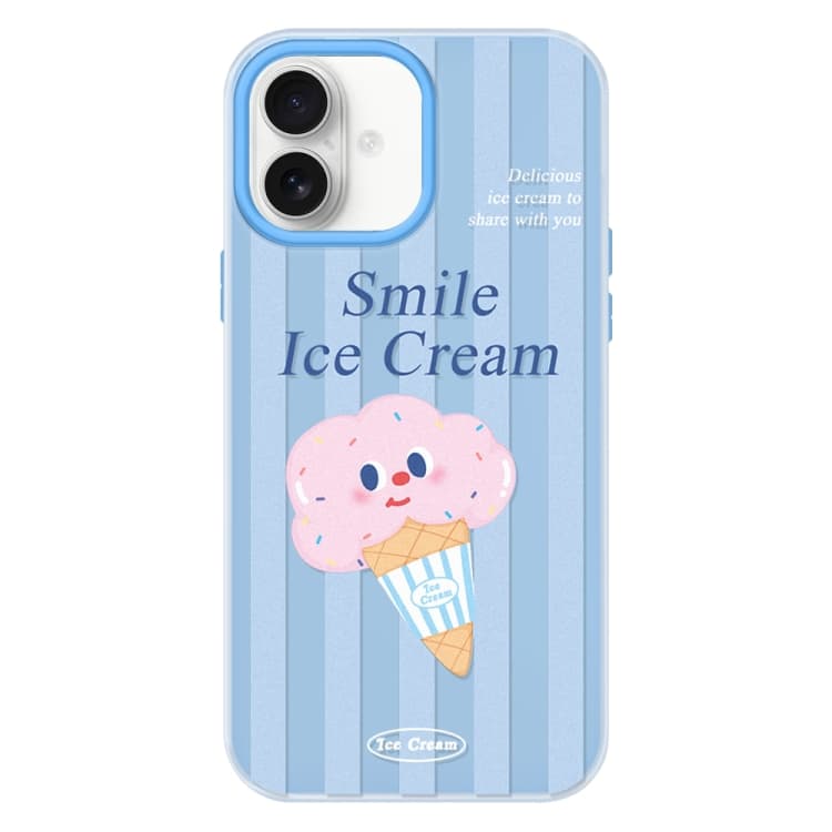 For iPhone 16 Skin Feeling Jelly TPU Hybrid PC Phone Case(Smiling Ice Cream Blue) - Immagine 1