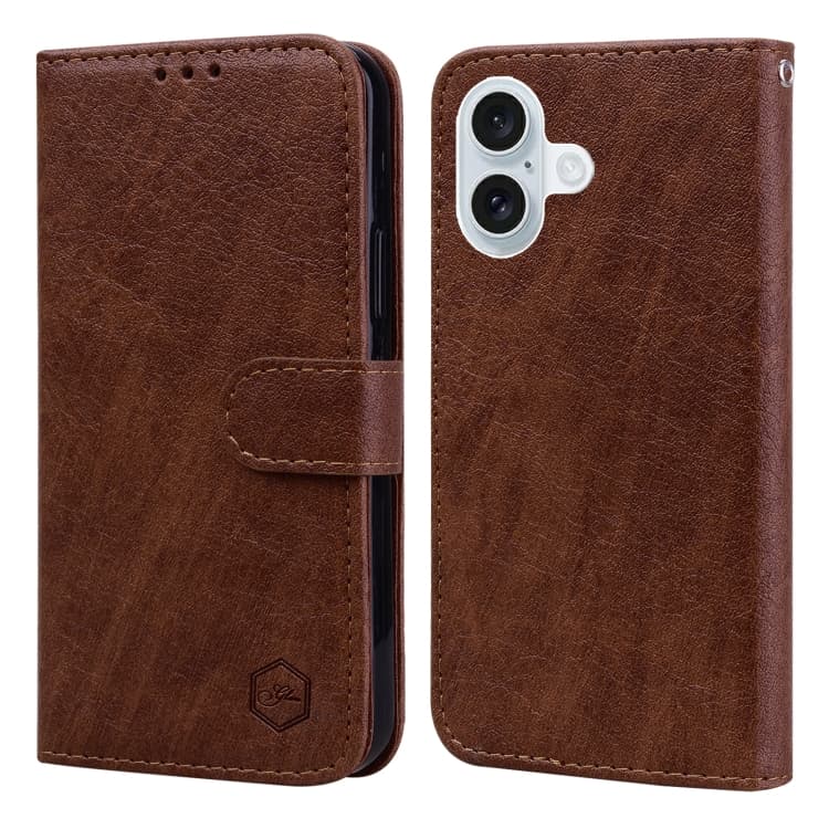 For iPhone 16 Skin Feeling Oil Leather Texture PU + TPU Phone Case(Brown) - Immagine 1