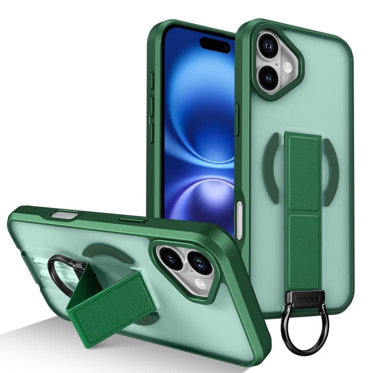 For iPhone 16 Skin-Friendly D-Ring Holder Magnetic Shockproof Phone Case(Green) - Immagine 1