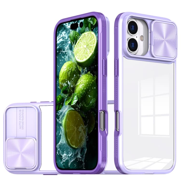 For iPhone 16 Sliding Camshield Acrylic Hybrid TPU Phone Case(Purple) - Immagine 1