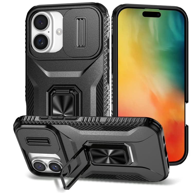 For iPhone 16 Sliding Camshield Holder Phone Case(Black) - Immagine 1