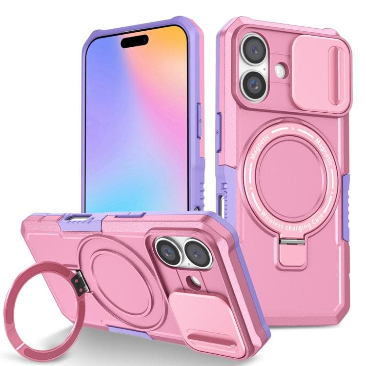 For iPhone 16 Sliding Camshield MagSafe Holder TPU Hybrid PC Phone Case(Purple Pink) - Immagine 1