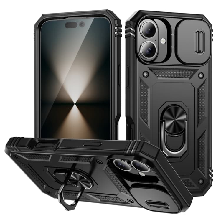 For iPhone 16 Sliding Camshield TPU + PC Phone Case with Holder(Black) - Immagine 1