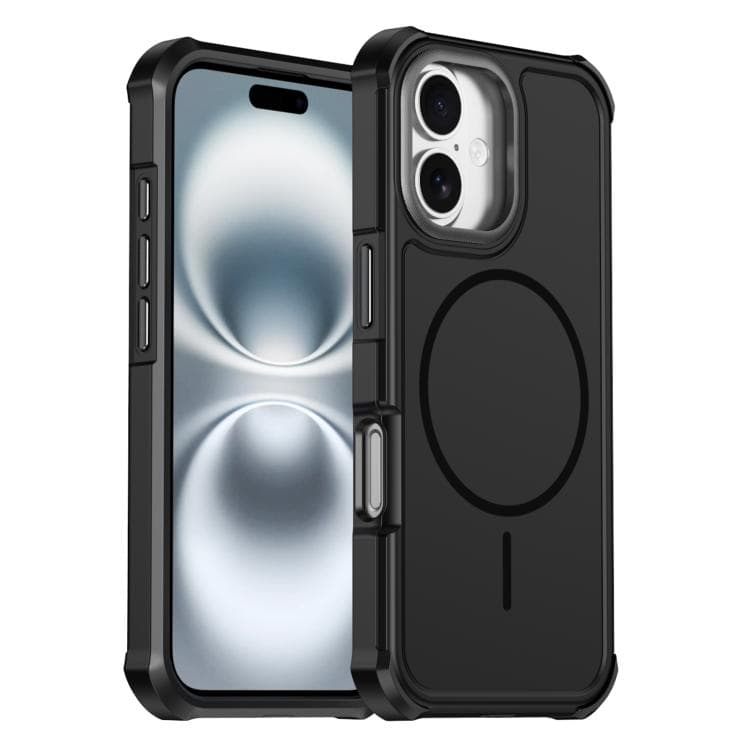 For iPhone 16 Solid Color 2 in 1 Magnetic Airbag Shockproof Phone Case(Black) - Immagine 1
