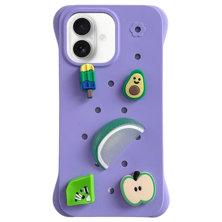 For iPhone 16 Solid Color Holes DIY Fruit PC Shockproof Phone Case(Purple) - Immagine 1