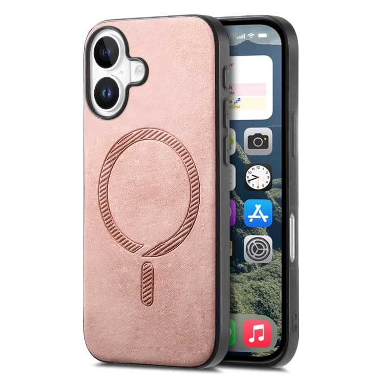 For iPhone 16 Solid Color Retro Magsafe PU Back Cover Phone Case(Pink) - Immagine 1
