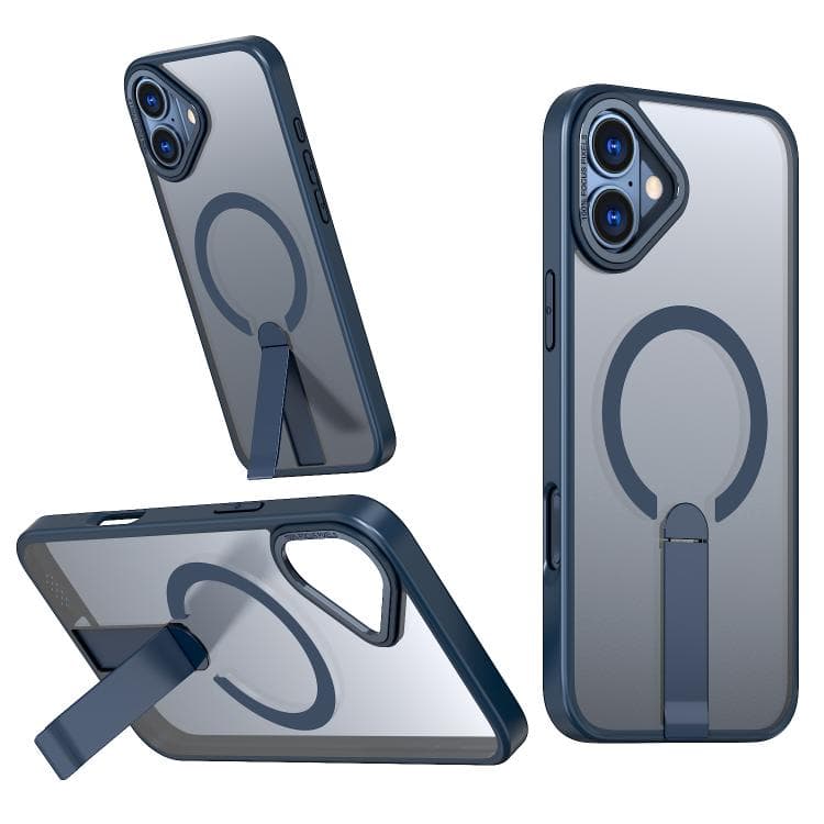 For iPhone 16 Star Shine Series TPU + PC MagSafe Phone Case with Fold Holder(Navy Blue) - Immagine 1
