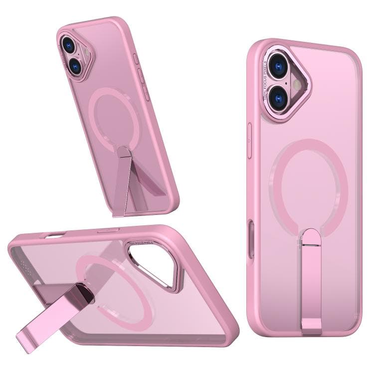 For iPhone 16 Star Shine Series TPU + PC MagSafe Phone Case with Fold Holder(Pink) - Immagine 1