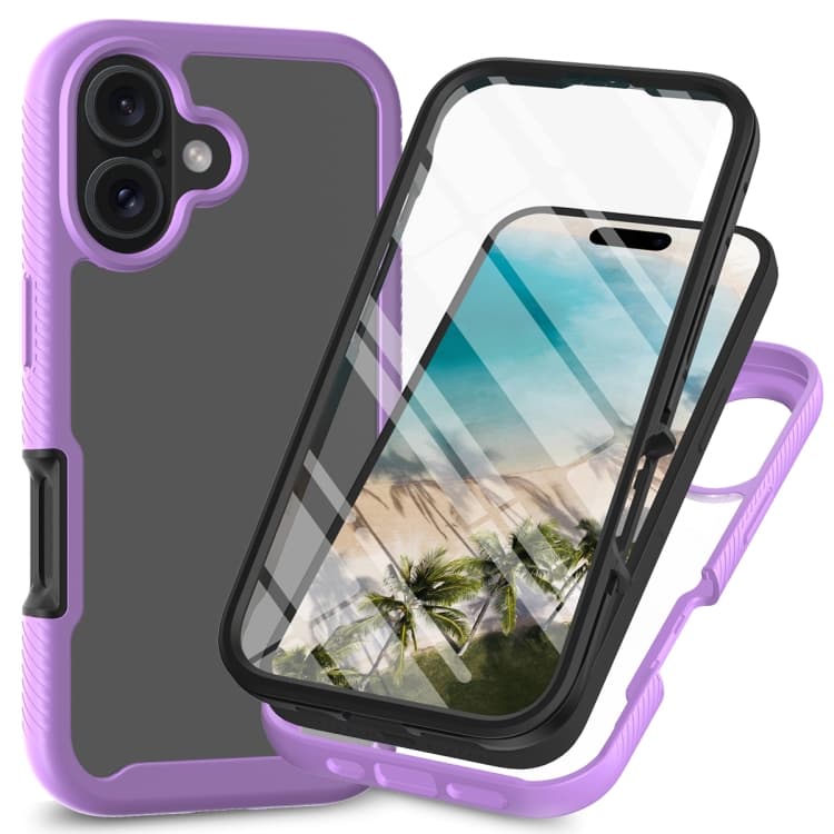 For iPhone 16 Starry Sky Solid Color Series PC + TPU Phone Case with PET Film(Purple) - Immagine 1