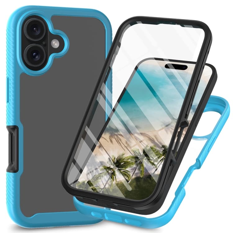 For iPhone 16 Starry Sky Solid Color Series PC + TPU Phone Case with PET Film(Sky Blue) - Immagine 1