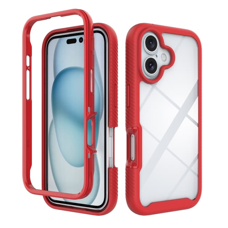 For iPhone 16 Starry Sky Solid Color Shockproof TPU Clear PC Phone Case(Red) - Immagine 1