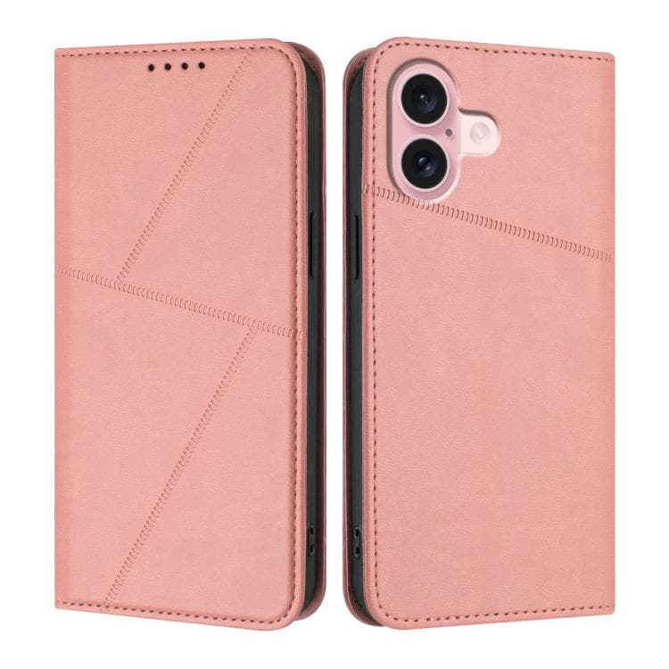 For iPhone 16 Strong Magnetic Frosted Flip Leather Phone Case(Pink) - Immagine 1