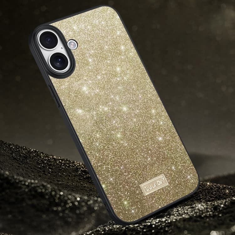 For iPhone 16 SULADA Glittery PC Hybrid TPU Handmade Leather Phone Case(Gold) - Immagine 1