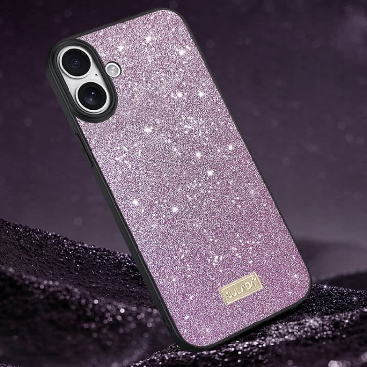 For iPhone 16 SULADA Glittery PC Hybrid TPU Handmade Leather Phone Case(Purple) - Immagine 1