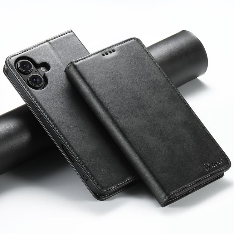 For iPhone 16 Suteni Calf Texture Horizontal Flip Leather Phone Case(Black) - Immagine 1
