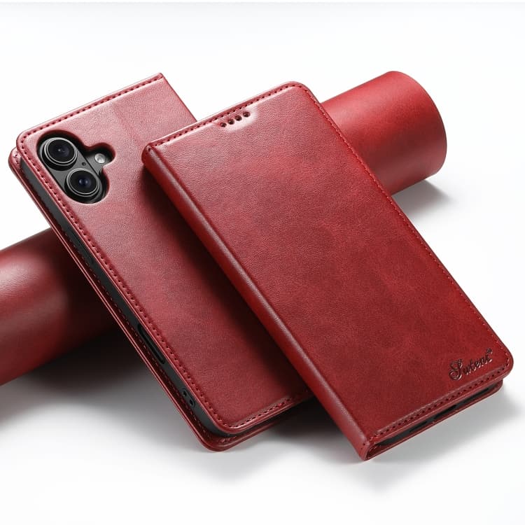 For iPhone 16 Suteni Calf Texture Horizontal Flip Leather Phone Case(Red) - Immagine 1