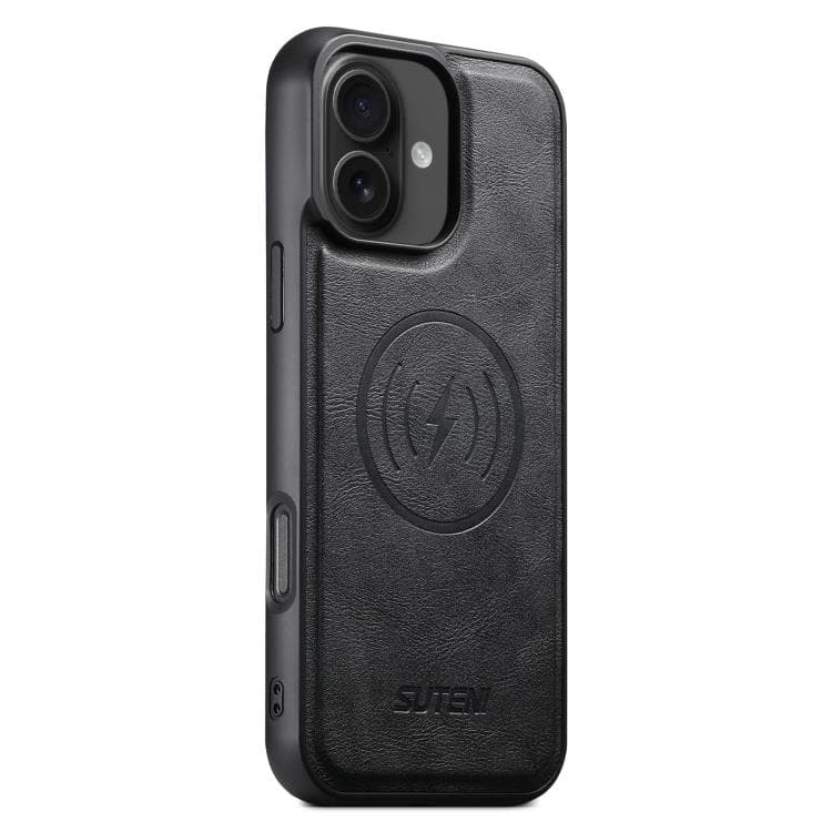 For iPhone 16 Suteni G5 Cowhide Leather MagSafe Magnetic Phone Case(Black) - Immagine 1