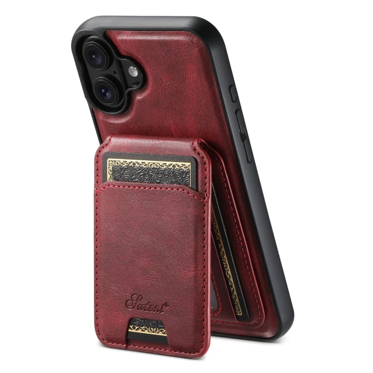 For iPhone 16 Suteni H15 MagSafe Oil Eax Leather Detachable Wallet Back Phone Case(Red) - Immagine 1