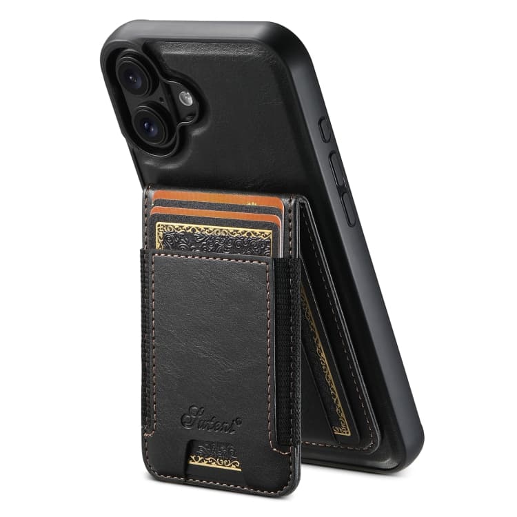 For iPhone 16 Suteni H17 Oil Eax Leather MagSafe Detachable Wallet Phone Case(Black) - Immagine 1