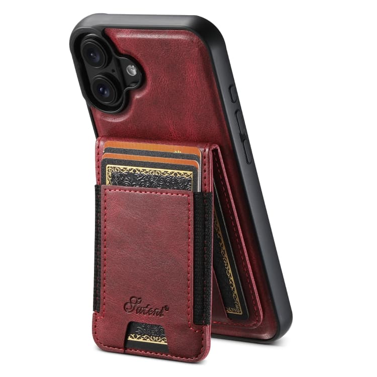 For iPhone 16 Suteni H17 Oil Eax Leather MagSafe Detachable Wallet Phone Case(Red) - Immagine 1