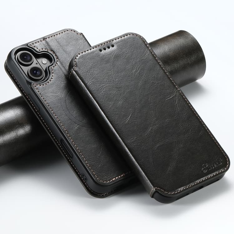 For iPhone 16 Suteni J05 Leather Magnetic MagSafe Phone Case(Black) - Immagine 1