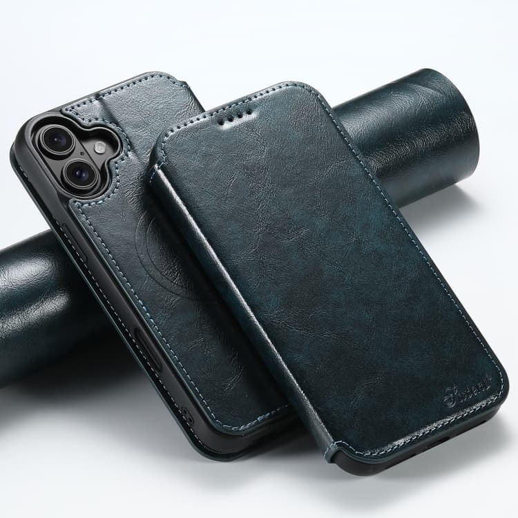 For iPhone 16 Suteni J05 Leather Magnetic MagSafe Phone Case(Blue) - Immagine 1
