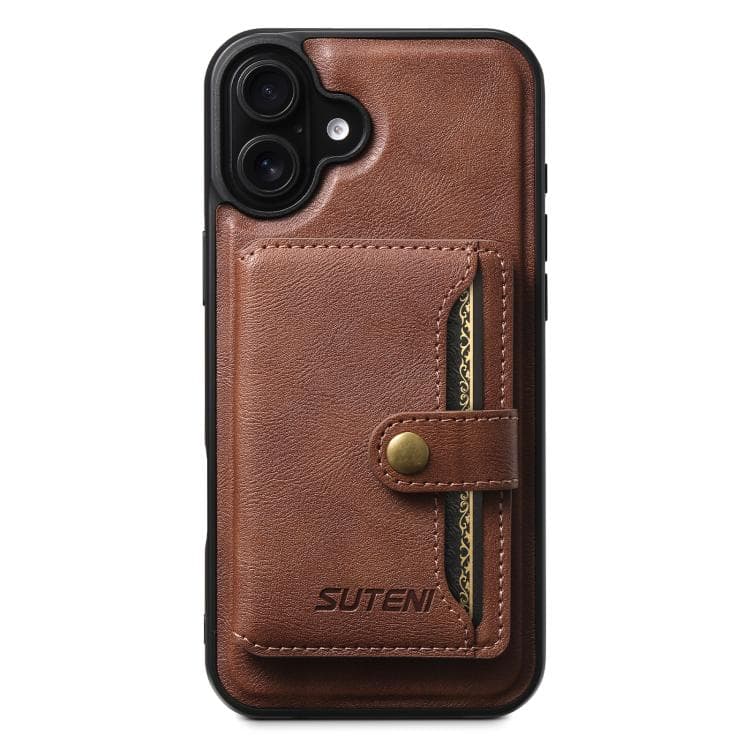 For iPhone 16 Suteni M4 Magnetic Card Bag MagSafe Leather Phone Case(Brown) - Immagine 1