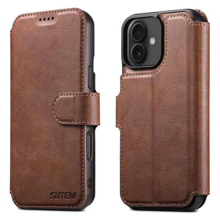 For iPhone 16 Suteni Q05 2-in-1 Multi-function Detachable Wallet MagSafe Phone Case(Brown) - Immagine 1