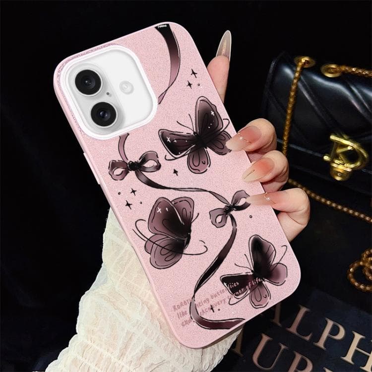 For iPhone 16 Swirling Butterflies Pattern IMD Glitter PC Hybrid TPU Phone Case(Pink) - Immagine 1