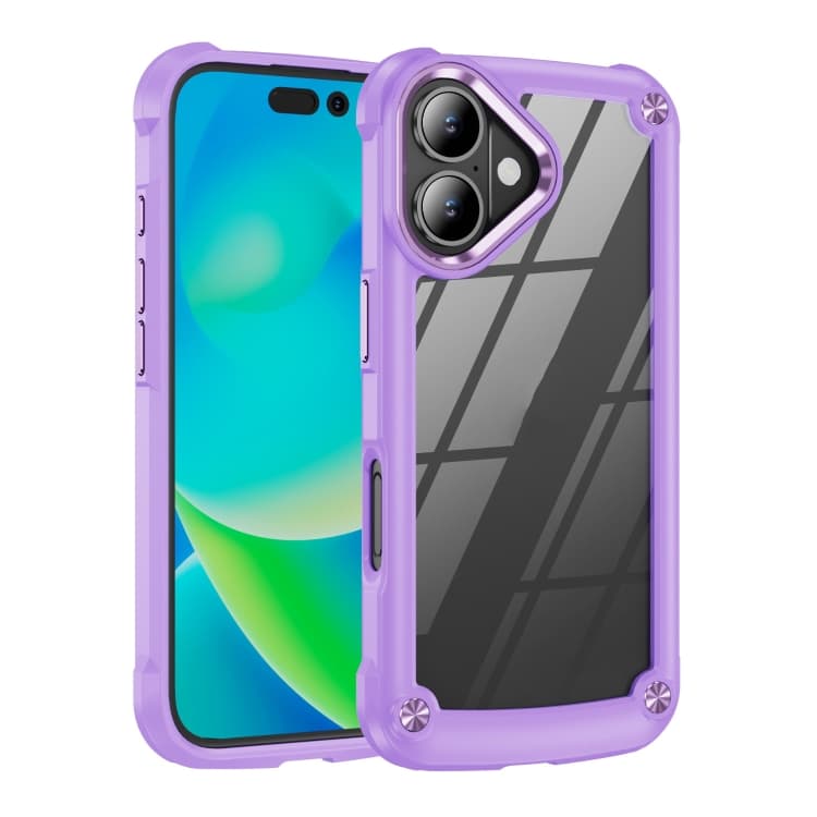 Fondina per iPhone 16 in TPU + PC con protezione lente (Viola) - Immagine 1