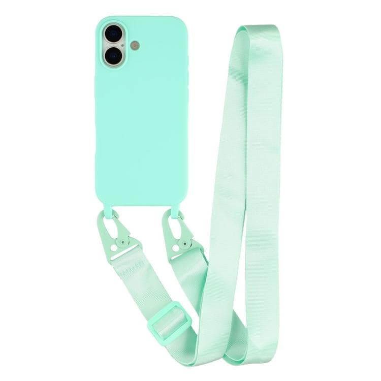 For iPhone 16 TPU Soft Matte Phone Case with Long Lanyard(Glacier Blue) - Immagine 1