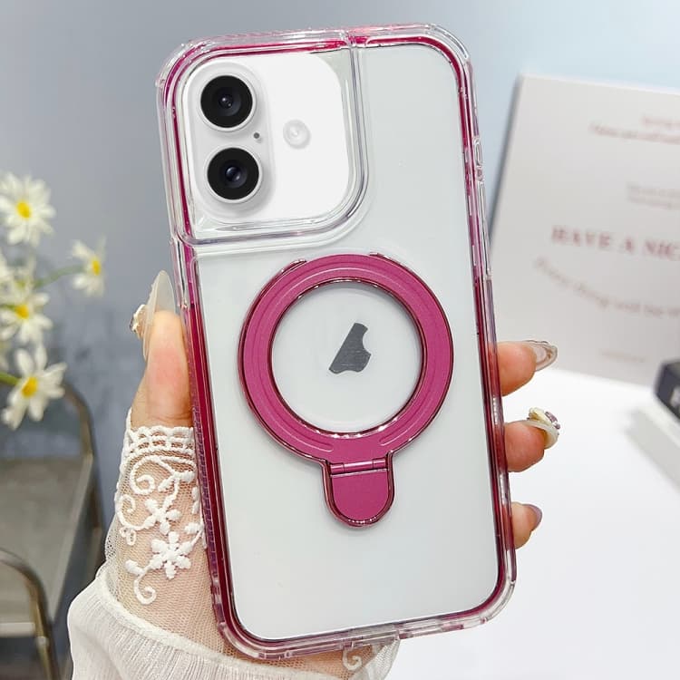 For iPhone 16 Translucent 3 in 1 Holder MagSafe Phone Case(Light Red) - Immagine 1