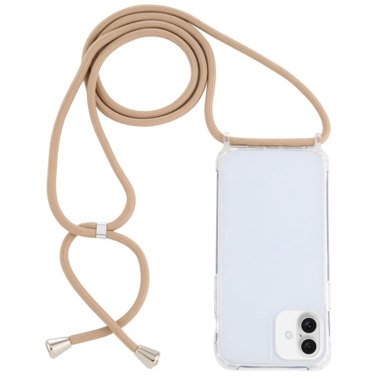 For iPhone 16 Transparent Acrylic Airbag Shockproof Phone Protective Case with Lanyard(Camel) - Immagine 1