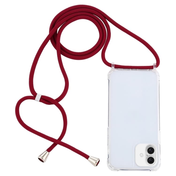 For iPhone 16 Transparent Acrylic Airbag Shockproof Phone Protective Case with Lanyard(Claret) - Immagine 1