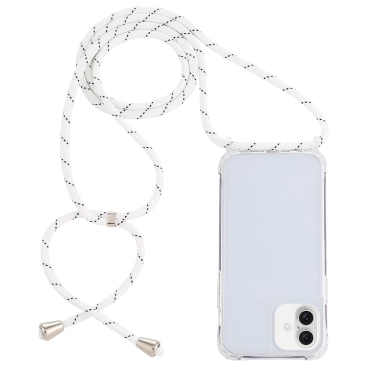 For iPhone 16 Transparent Acrylic Airbag Shockproof Phone Protective Case with Lanyard(White Grey Fine Lines) - Immagine 1
