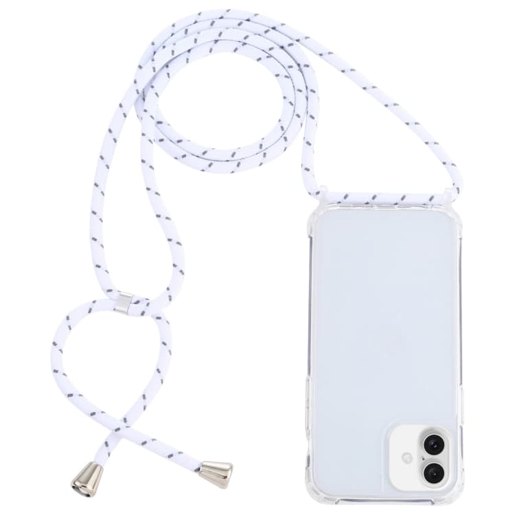 For iPhone 16 Transparent Acrylic Airbag Shockproof Phone Protective Case with Lanyard(White Grey Rough Grain) - Immagine 1
