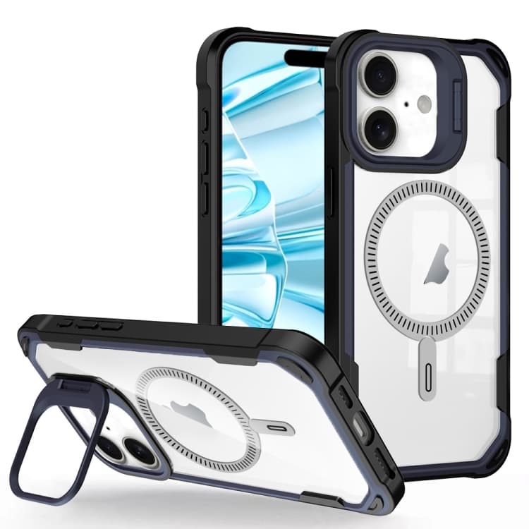 For iPhone 16 Transparent Acrylic MagSafe Lens Holder Phone Case(Navy) - Immagine 1