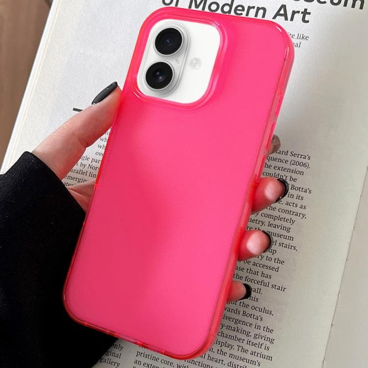 For iPhone 16 Transparent Comfortable Frosted TPU Phone Case(Rose Red) - Immagine 1