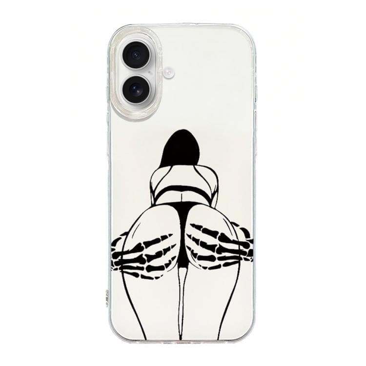 For iPhone 16 Transparent Frame IMD Cream Phone Case(Line Skeleton Hand) - Immagine 1