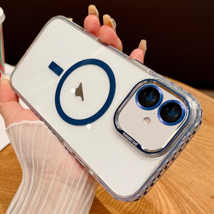 For iPhone 16 Transparent MagSafe Phone Case with Lens Film(Blue) - Immagine 1