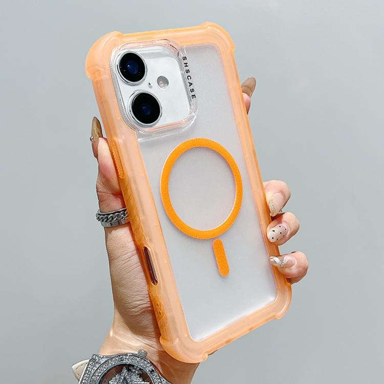 For iPhone 16 Transparent Matte TPU Hybrid PC 3-in-1 MagSafe Phone Case(Orange) - Immagine 1