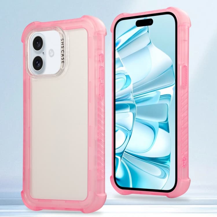 For iPhone 16 Transparent Matte TPU Hybrid PC 3-in-1 Phone Case(Pink) - Immagine 1