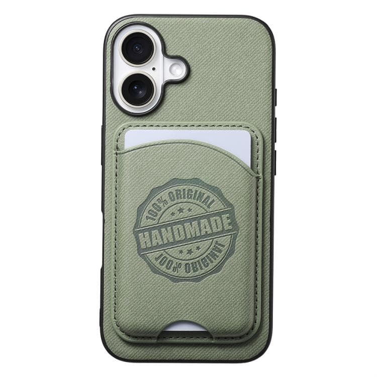 For iPhone 16 Twill Texture Vegan Leather Magnetic Phone Cover with Detachable Card Holder(Green) - Immagine 1